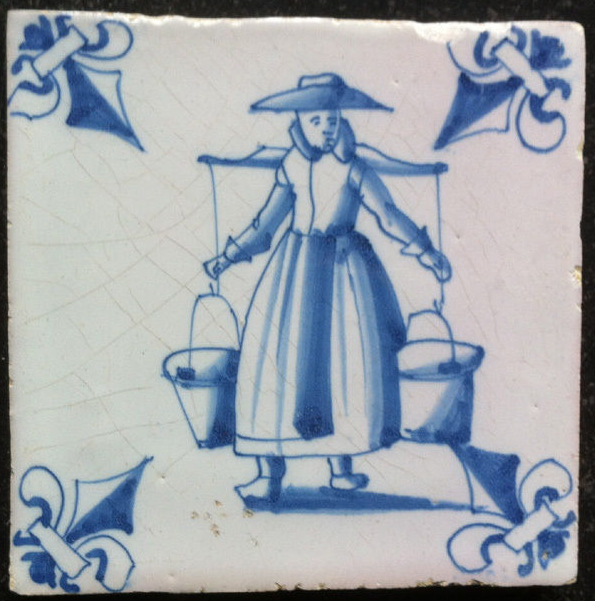Carreau de Delft ancien représentant une laitière, vers 1700
